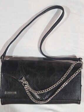 Minicci Black Leather Shoulder Bag with Silver Hardware